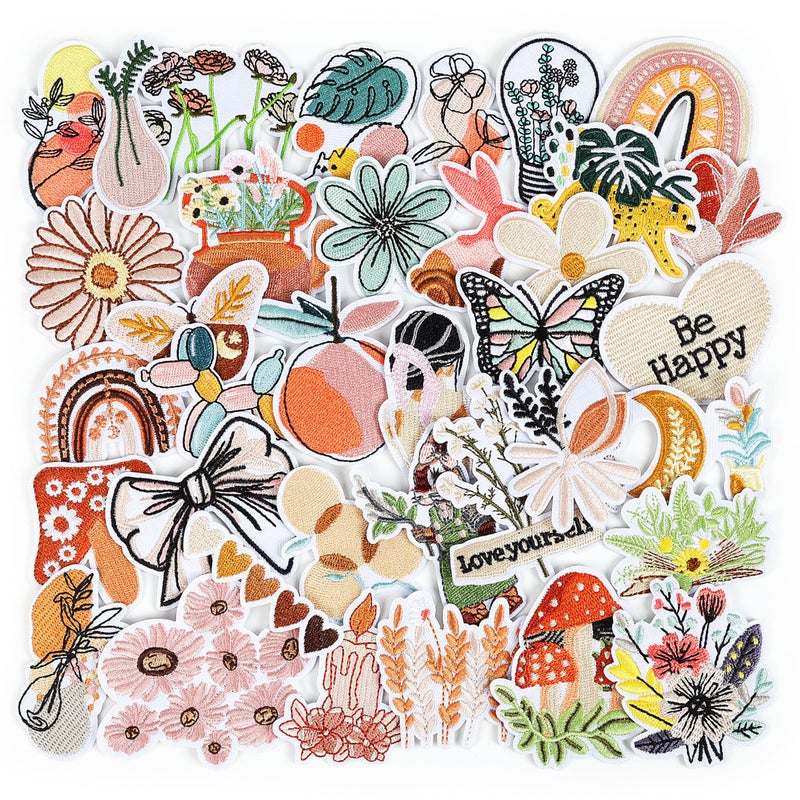NICEVINYL Vintage Aesthetic Iron on Patches: 36pcs Cute Girly Embroidered Patches for Women - Boho-Aesthetic Decorative Appliques for Backpack Clothing Jackets Hats Bookbags - Image 1