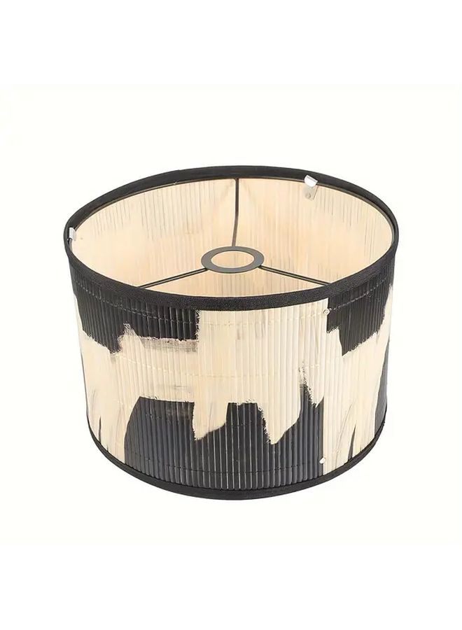 Beige Black Bamboo Lamp Shade Vintage Drum Design Replacement for Pendant Light 11.81x11.81x7.87in - Image 1