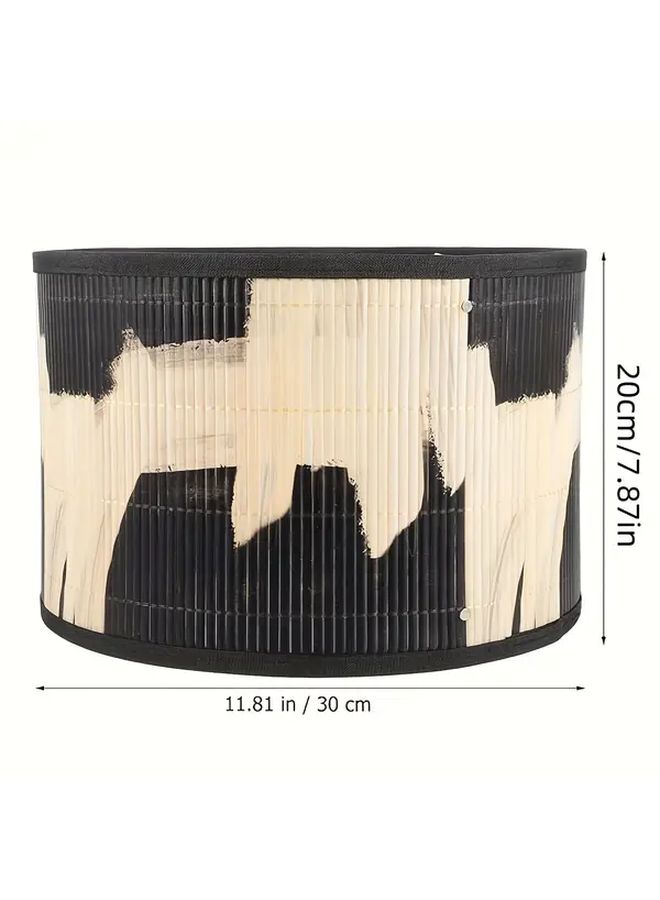 Beige Black Bamboo Lamp Shade Vintage Drum Design Replacement for Pendant Light 11.81x11.81x7.87in - Image 3