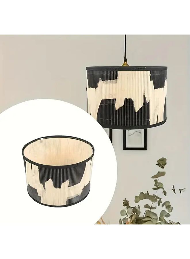 Beige Black Bamboo Lamp Shade Vintage Drum Design Replacement for Pendant Light 11.81x11.81x7.87in - Image 5
