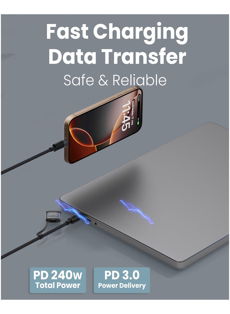 Moxedo 2 in 1 Charging Cable 240W PD 3.0 Interchangeable USB-C/USB-C to Magsafe 3 1.5 Meters Braded Nylon Cable Compatible for MacBook Air and MacBook Pro, Pro (14-16-inch, M2, 2023) - Image 2