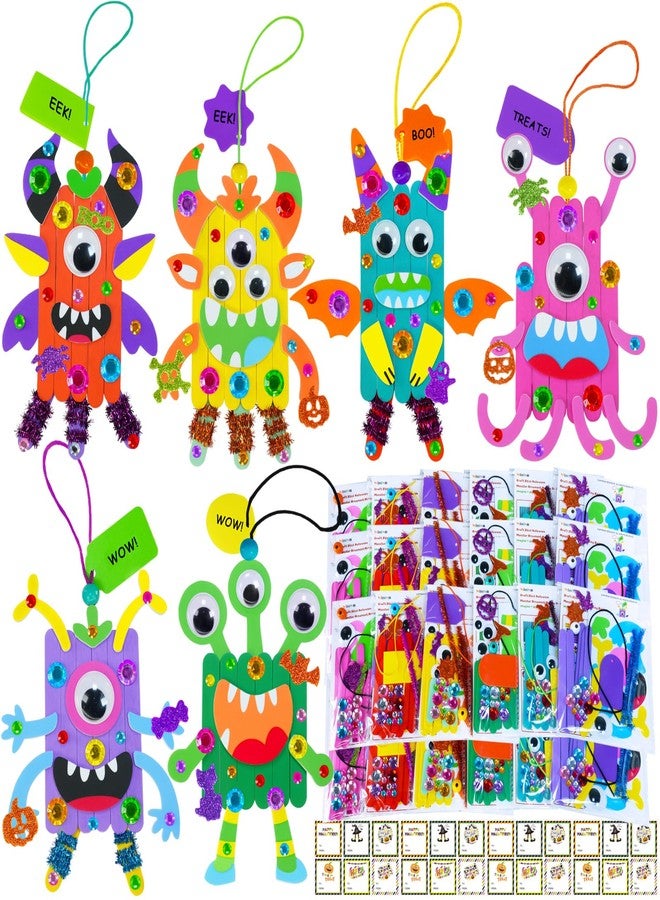 Winlyn 24 Sets Halloween Craft Kits Fall Kids Crafts DIY Craft Stick Monster Ornaments Decorations Art Set Monster Foam Stickers Arts and Crafts for Kids Classroom Activities Party Favors - Image 1