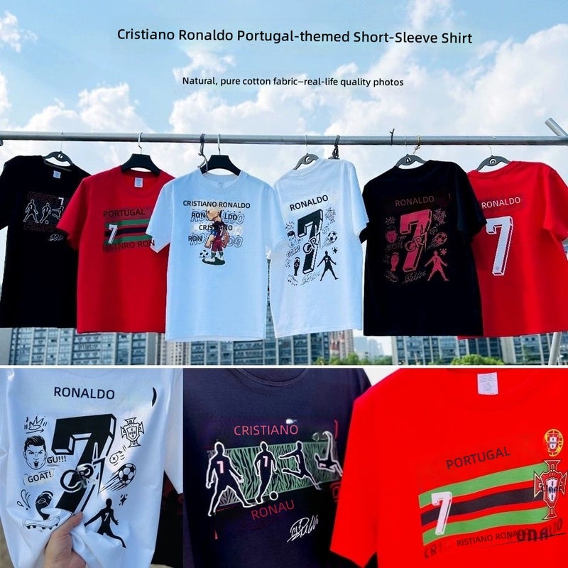 CR7 Cristiano Ronaldo 2025 UEFA European Championship Portugal National Team CR7 Replica Short-Sleeve T-Shirt - Cotton, No. 7 Riyadh Jersey - Image 5