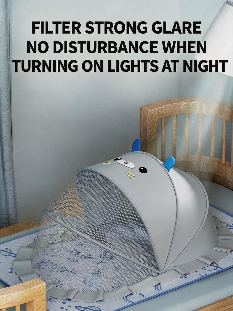 CHUMAN Baby Mosquito Net Light Gray Portable Infant Bed Canopy Foldable Travel Crib Netting Protection Breathable Mesh UV Shield for Newborn Toddler - Image 3