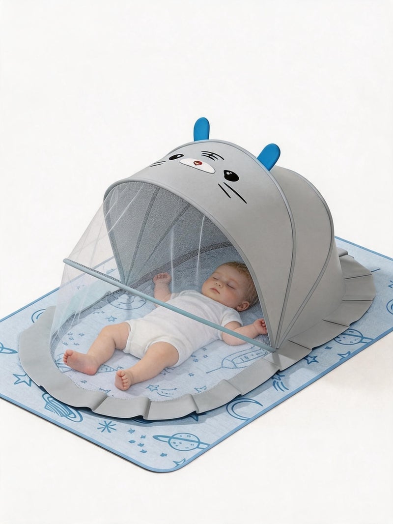 CHUMAN Baby Mosquito Net Light Gray Portable Infant Bed Canopy Foldable Travel Crib Netting Protection Breathable Mesh UV Shield for Newborn Toddler - Image 1