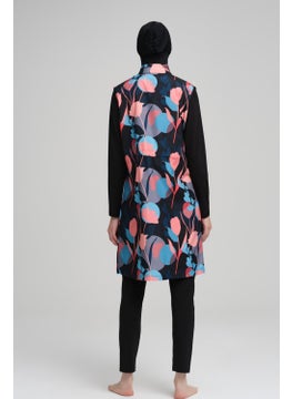 Nehar Colorful Floral Patterned Black Vest 3 Piece Hijab Swimsuit Set 2205  - Image 4