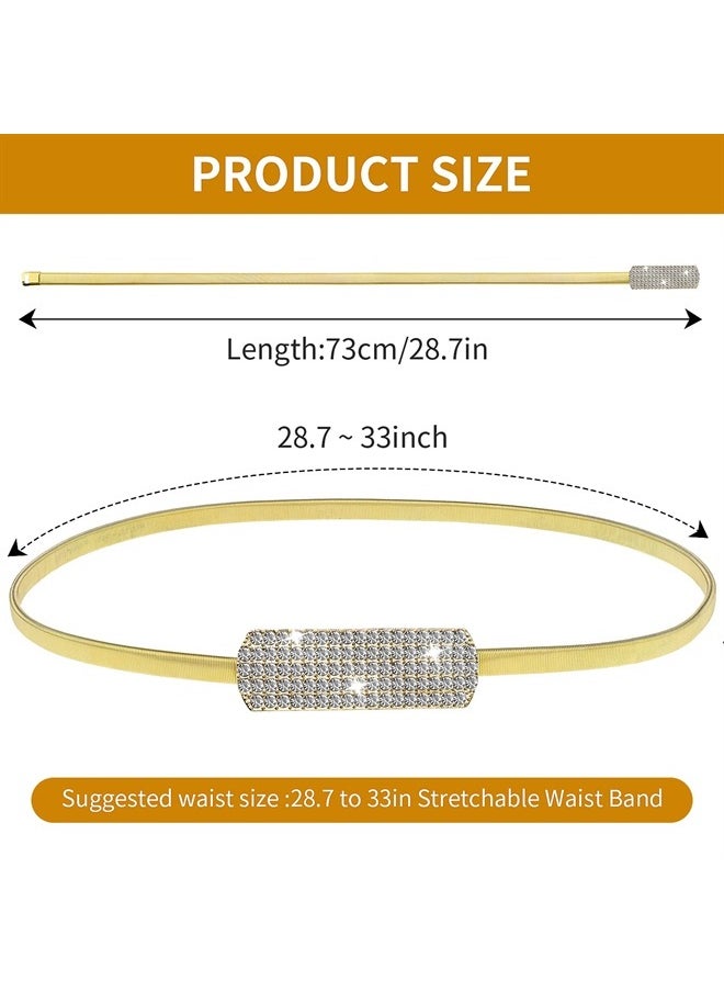 COBEE - Women Skinny Metal Waist Belt, Gold Thin Metal Chain Stretch Elastic Waistband with Rhinestone Fashion Dress Belts for Women's Bridal Dressy(Gold) - Image 1