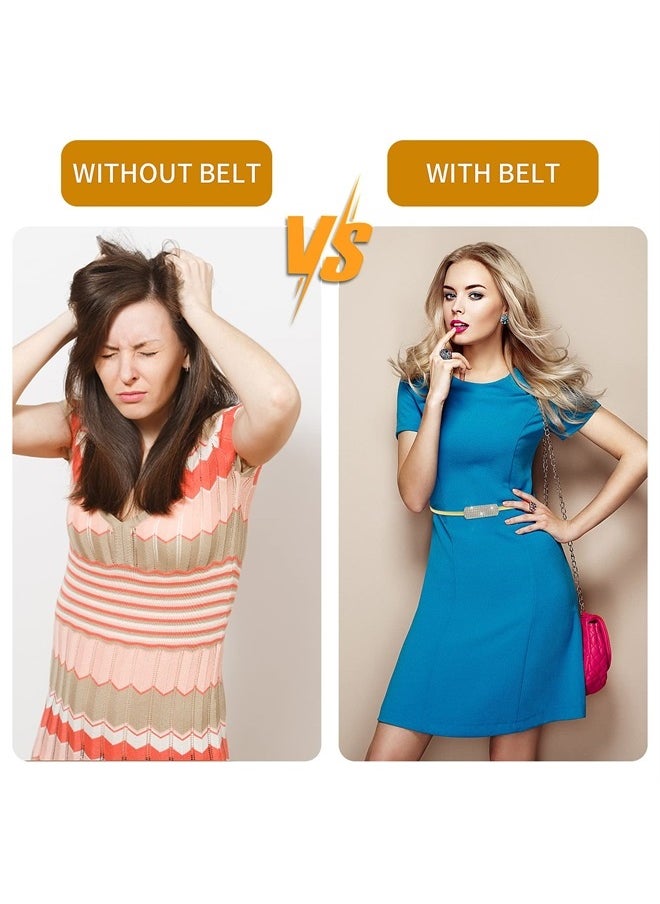 COBEE - Women Skinny Metal Waist Belt, Gold Thin Metal Chain Stretch Elastic Waistband with Rhinestone Fashion Dress Belts for Women's Bridal Dressy(Gold) - Image 1