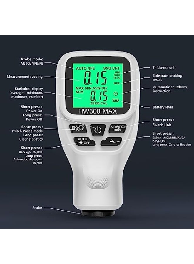 Eacam Coating Thickness Gauge, Car Paint Thickness Gauge Measuring Metal Plating and Coating Thickness with Unit Conversion for Manufacturing, Metal Processing  - Image 4