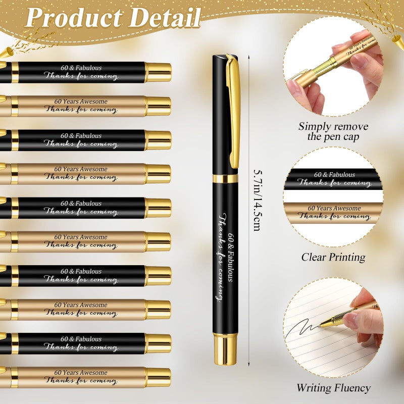 Feifeiya 50 Set 60th Birthday Party Favor for Guest Anniversary Party Favor with Black and Gold Ballpoint Pens and Thank You Cards for Women Men Birthday Anniversary Appreciation Gifts - Image 2