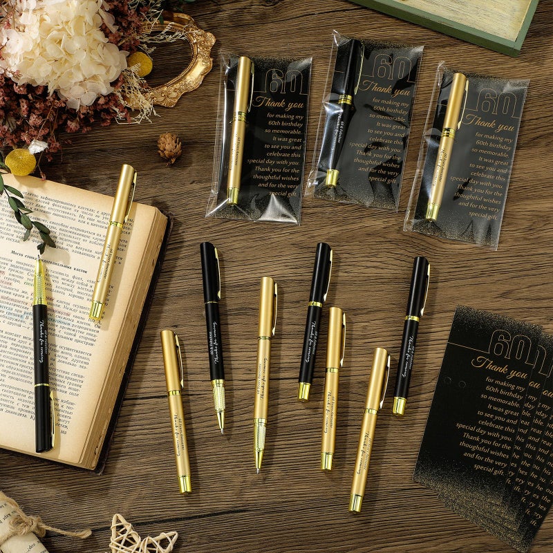 Feifeiya 50 Set 60th Birthday Party Favor for Guest Anniversary Party Favor with Black and Gold Ballpoint Pens and Thank You Cards for Women Men Birthday Anniversary Appreciation Gifts - Image 5