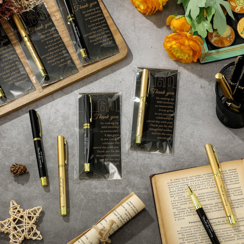 Feifeiya 50 Set 60th Birthday Party Favor for Guest Anniversary Party Favor with Black and Gold Ballpoint Pens and Thank You Cards for Women Men Birthday Anniversary Appreciation Gifts - Image 4