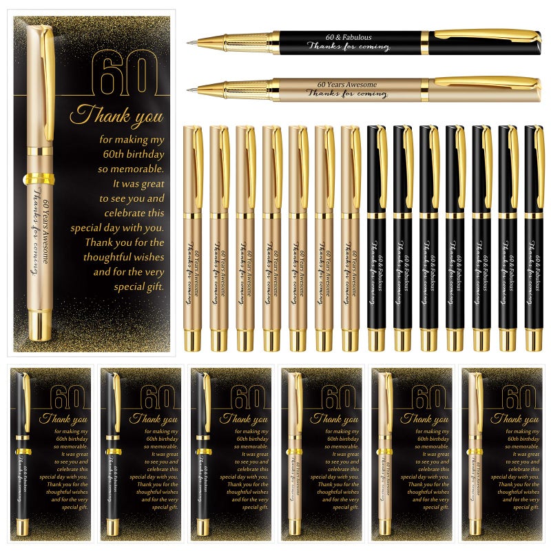 Feifeiya 50 Set 60th Birthday Party Favor for Guest Anniversary Party Favor with Black and Gold Ballpoint Pens and Thank You Cards for Women Men Birthday Anniversary Appreciation Gifts - Image 1