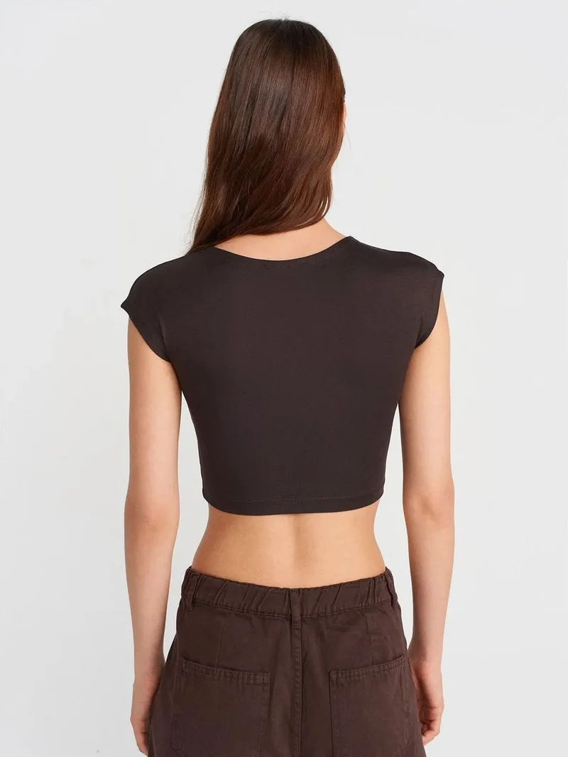 Dilvin Dilvin Slim Fit Crop Jersey Blouse