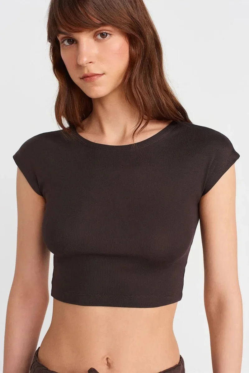 DILVIN Slim Fit Crop Jersey Blouse