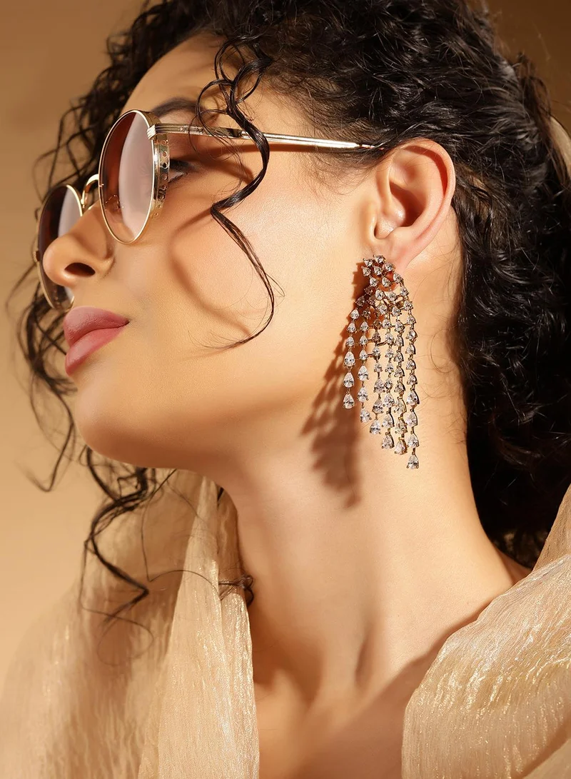 آي شين White Colour Warm Metallic Plated AD Drop Earring