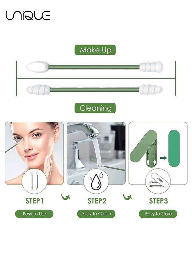 Unique Reusable Cotton Swab, Portable Silicone Swab Cleanable for Ear Cleaning Beauty Treatment Makeup （Green） - Image 3