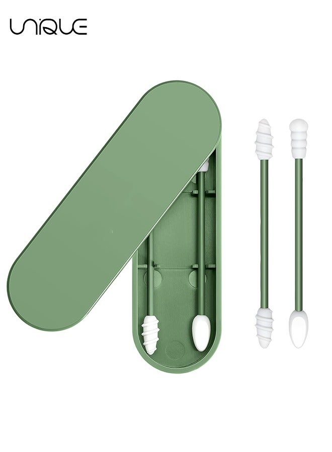 Unique Reusable Cotton Swab, Portable Silicone Swab Cleanable for Ear Cleaning Beauty Treatment Makeup （Green） - Image 1