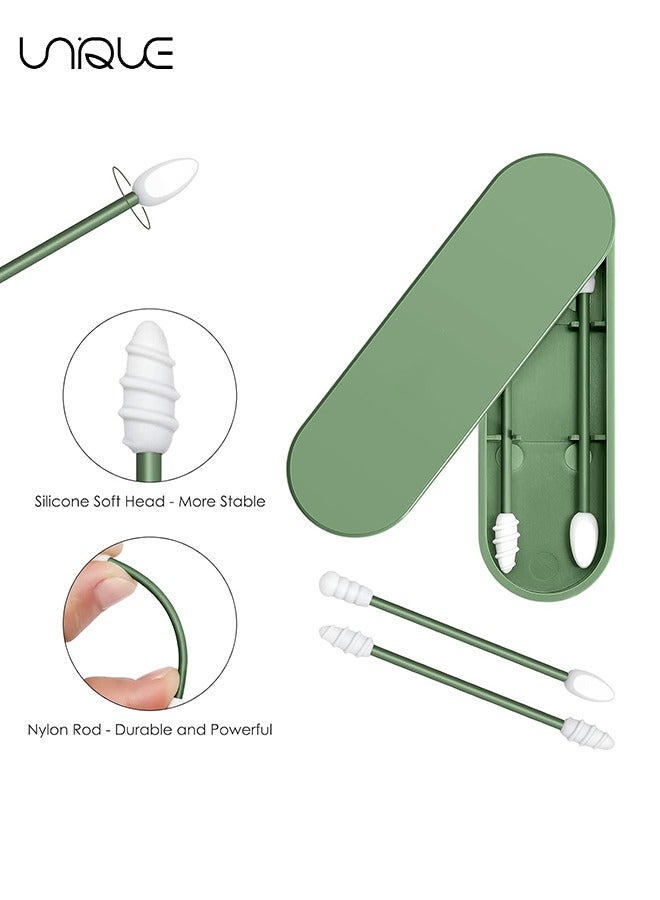 Unique Reusable Cotton Swab, Portable Silicone Swab Cleanable for Ear Cleaning Beauty Treatment Makeup （Green） - Image 4