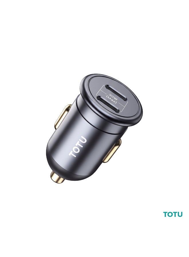 Totu 33W Dual Type-C Ports Fast Car Charger, Premium Alloy Body Mini Adapter with Smart Chip & Multi-Layer Safety Protection for iPhone, Samsung, Huawei, and Type-C Devices – Black - Image 1