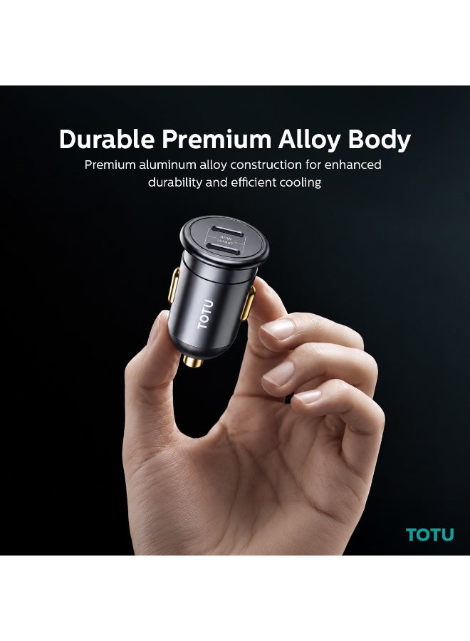 Totu 33W Dual Type-C Ports Fast Car Charger, Premium Alloy Body Mini Adapter with Smart Chip & Multi-Layer Safety Protection for iPhone, Samsung, Huawei, and Type-C Devices – Black - Image 4