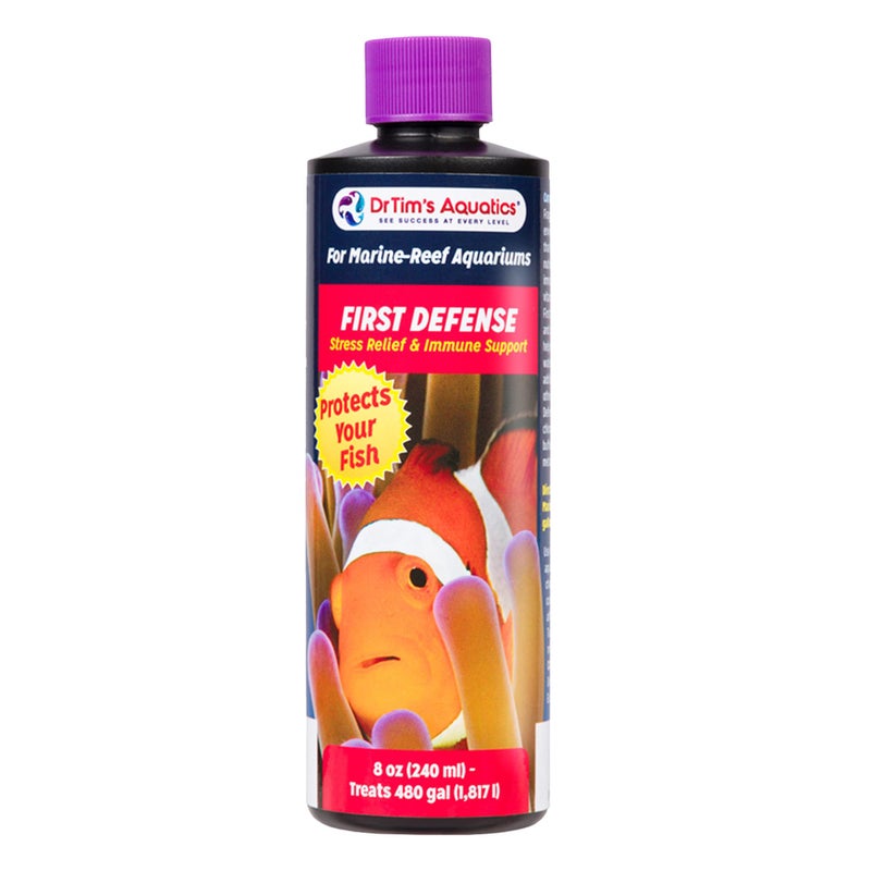 DrTim's Aquatics Reef First Defense Fish Stress Relief and Immune Support â€“ For Reef, Nano, Sea Horse Fish Tanks, Aquariums â€“ Revitalizes Natural Coat â€“ Detoxifies Heavy Metals, Repairs Wounds â€“ 8 Oz. - Image 1