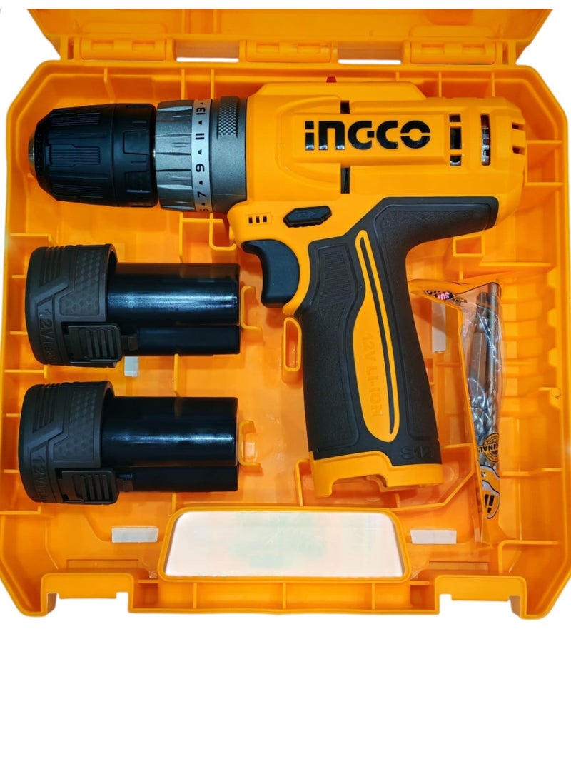 INGCO 12V Cordless Impact Drill Set - with 2 Li-ion Batteries, Accessories & Carry Case - Image 2