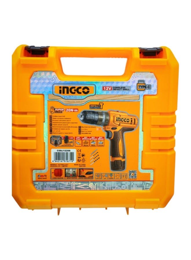 INGCO 12V Cordless Impact Drill Set - with 2 Li-ion Batteries, Accessories & Carry Case - Image 4