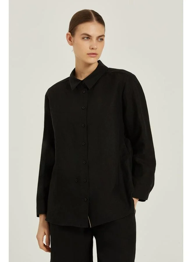 Mısırlı 1951 Black Long Sleeve Linen Women's Shirt