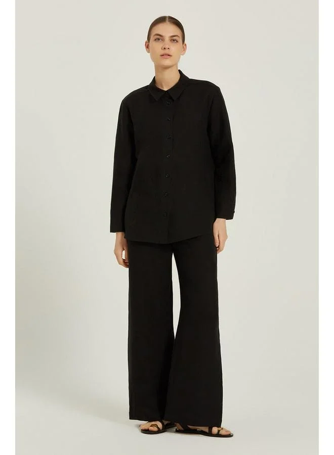 Mısırlı 1951 Black Long Sleeve Linen Women's Shirt