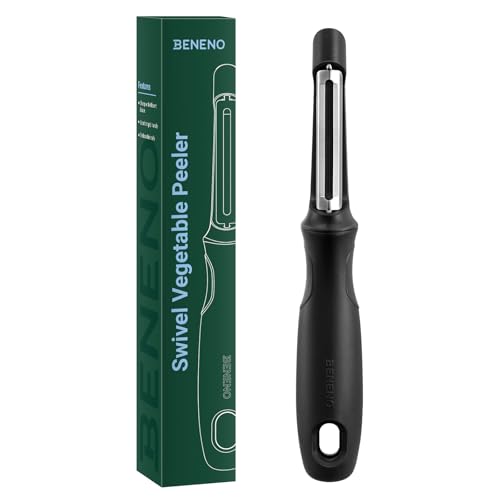 Beneno Swivel Vegetable Peeler, Razor-Sharp Smooth Peeling Potato Peelers with Stainless Steel Blades, Ergonomic Comfort Non-Slip Rubber Handle, Durable Kitchen Peelers with Potato Eye Remover, Black - Image 1
