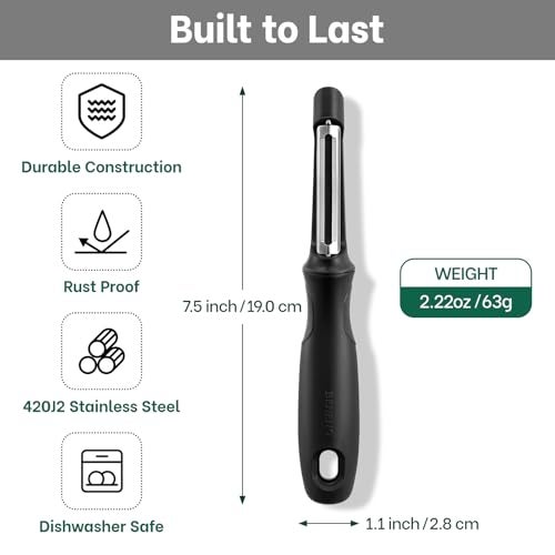 Beneno Swivel Vegetable Peeler, Razor-Sharp Smooth Peeling Potato Peelers with Stainless Steel Blades, Ergonomic Comfort Non-Slip Rubber Handle, Durable Kitchen Peelers with Potato Eye Remover, Black - Image 2