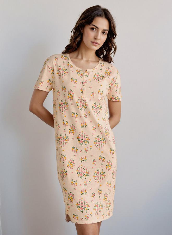 سبلاش فيڤ فستان نوم بطول الركبة بطبعة زهور - Image 1