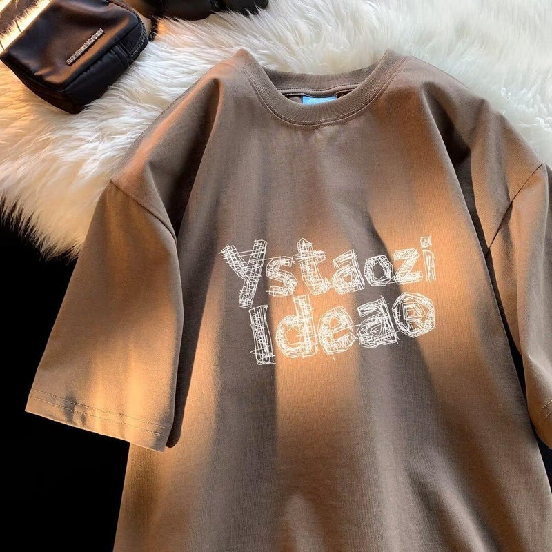 Short-Sleeved T-Shirt Men'S Trendy Brand Design Sense Letter Printing Half-Sleeved American-Style Thin Pure Cotton Japanese Style Top Trendy Ins - Image 1