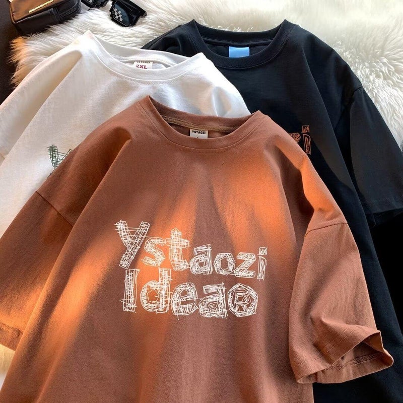 Short-Sleeved T-Shirt Men'S Trendy Brand Design Sense Letter Printing Half-Sleeved American-Style Thin Pure Cotton Japanese Style Top Trendy Ins - Image 4