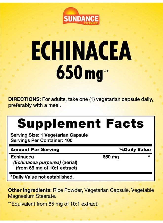 Sundance Echinacea 650mg | 100 Capsules | Traditional Herb Supplement | Vegetarian, Non-GMO, and Gluten Free Formula - Image 2