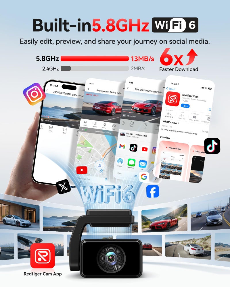 REDTIGER F4 Pro 4K Mini Dash Cam Front and Rear, STARVIS 2 Night Vision, 128GB Card Included, 5.8GHz WiFi 6 Instant Export, 2.2" Touch Screen Dash Camera for Cars, Voice Control, 24H Parking Mode - Image 5