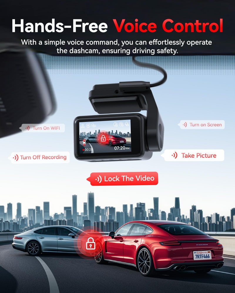 REDTIGER F4 Pro 4K Mini Dash Cam Front and Rear, STARVIS 2 Night Vision, 128GB Card Included, 5.8GHz WiFi 6 Instant Export, 2.2" Touch Screen Dash Camera for Cars, Voice Control, 24H Parking Mode - Image 4