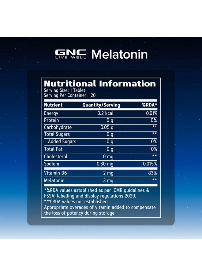 GNC Melatonin with Vitamin B6 | 60 Veg Tablets | 3mg Melatonin & 2 mg Vitamin B6 for Restful Sleep | Improves Sleep Quality | Regulates Sleep-Wake Cycle | Relaxes Nervous System | USA-formulated - Image 3