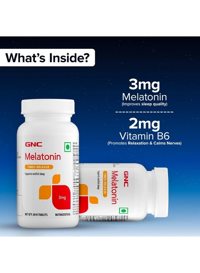 GNC Melatonin with Vitamin B6 | 60 Veg Tablets | 3mg Melatonin & 2 mg Vitamin B6 for Restful Sleep | Improves Sleep Quality | Regulates Sleep-Wake Cycle | Relaxes Nervous System | USA-formulated - Image 4