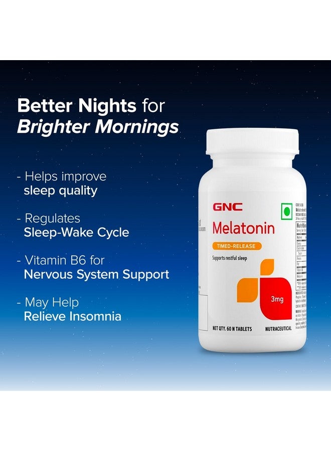 GNC Melatonin with Vitamin B6 | 60 Veg Tablets | 3mg Melatonin & 2 mg Vitamin B6 for Restful Sleep | Improves Sleep Quality | Regulates Sleep-Wake Cycle | Relaxes Nervous System | USA-formulated - Image 2