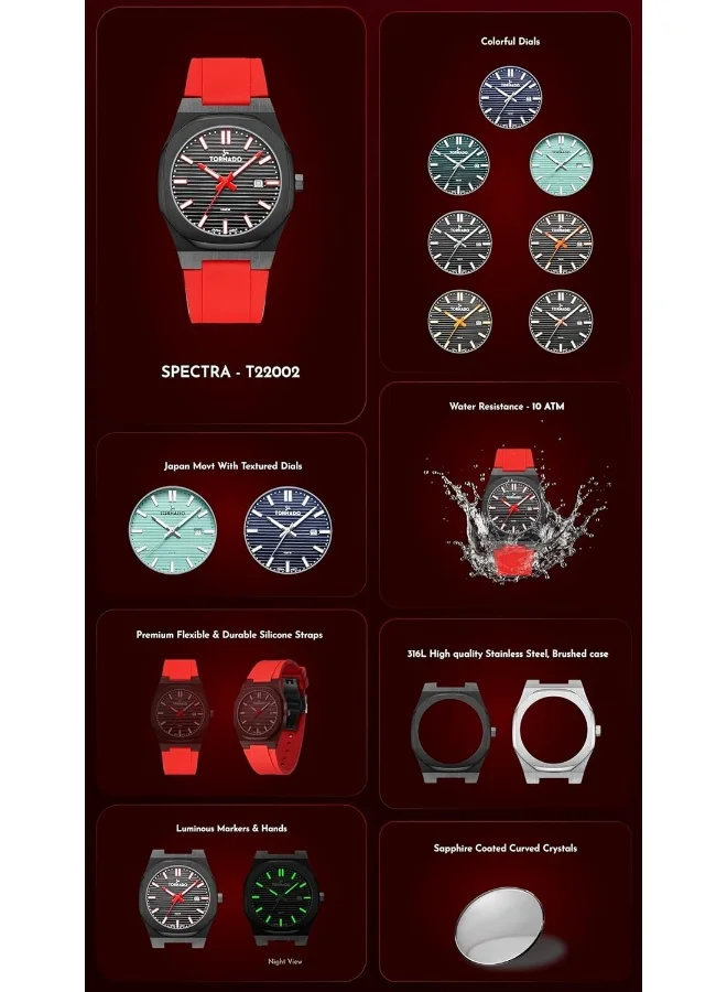 TORNADO Tornado Spectra Men Japan Quartz Movement Watch, Analog Display And Silicone Strap - T22002-Xsgg