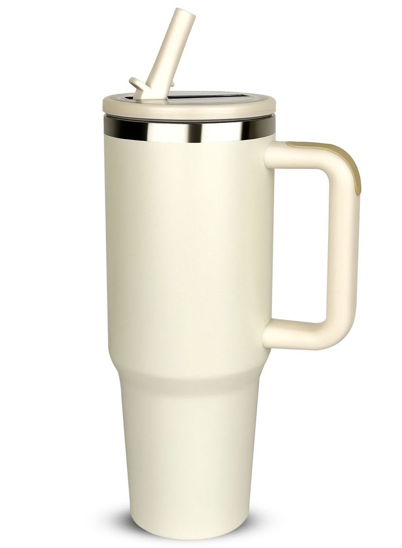 ROEIEIS Insulated Water Bottle 1200ml, Stainless Steel Vacuum Flask with Handle Straw Lid, 40oz Thermal Mug for Hot Cold Coffee, Leakproof Travel Cup - Image 1