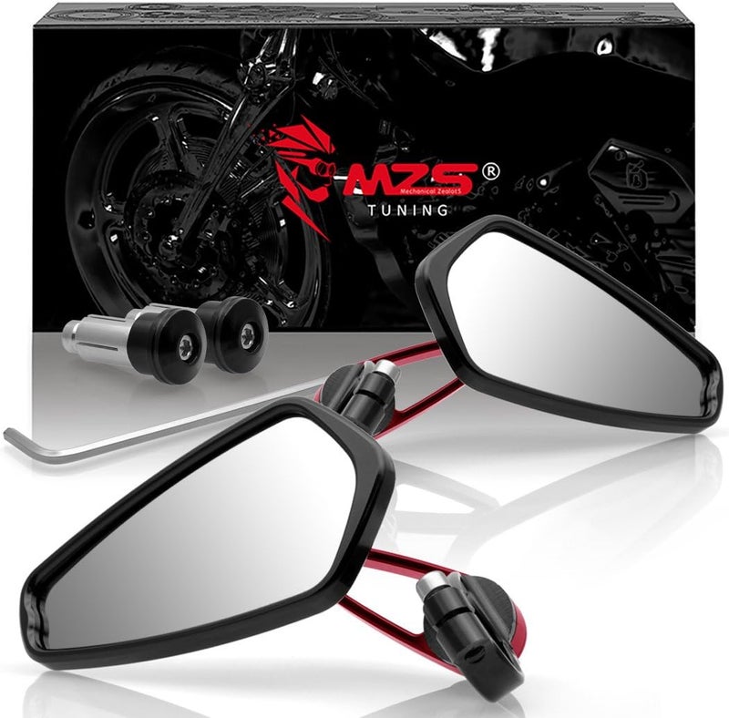 MZS Bar End Mirrors for Motorcycles - CNC Standard Hollow 7/8 Inch - Compatible with Honda, Yamaha, Kawasaki, and More (Red) - Image 1