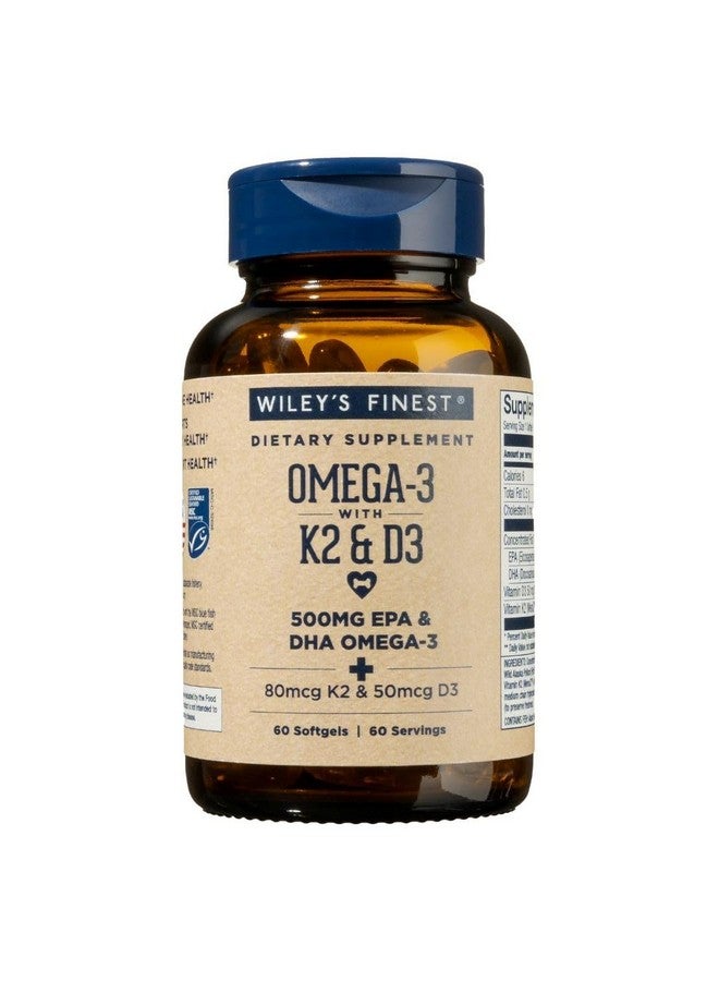 Wiley's Finest Wiley's Finest Wild Alaskan Fish Oil Vitamin K2 Softgels - 500mg of EPA and DHA Omega-3s for Bone and Heart Health Support - 60 Softgels (60 Servings)  - Image 1