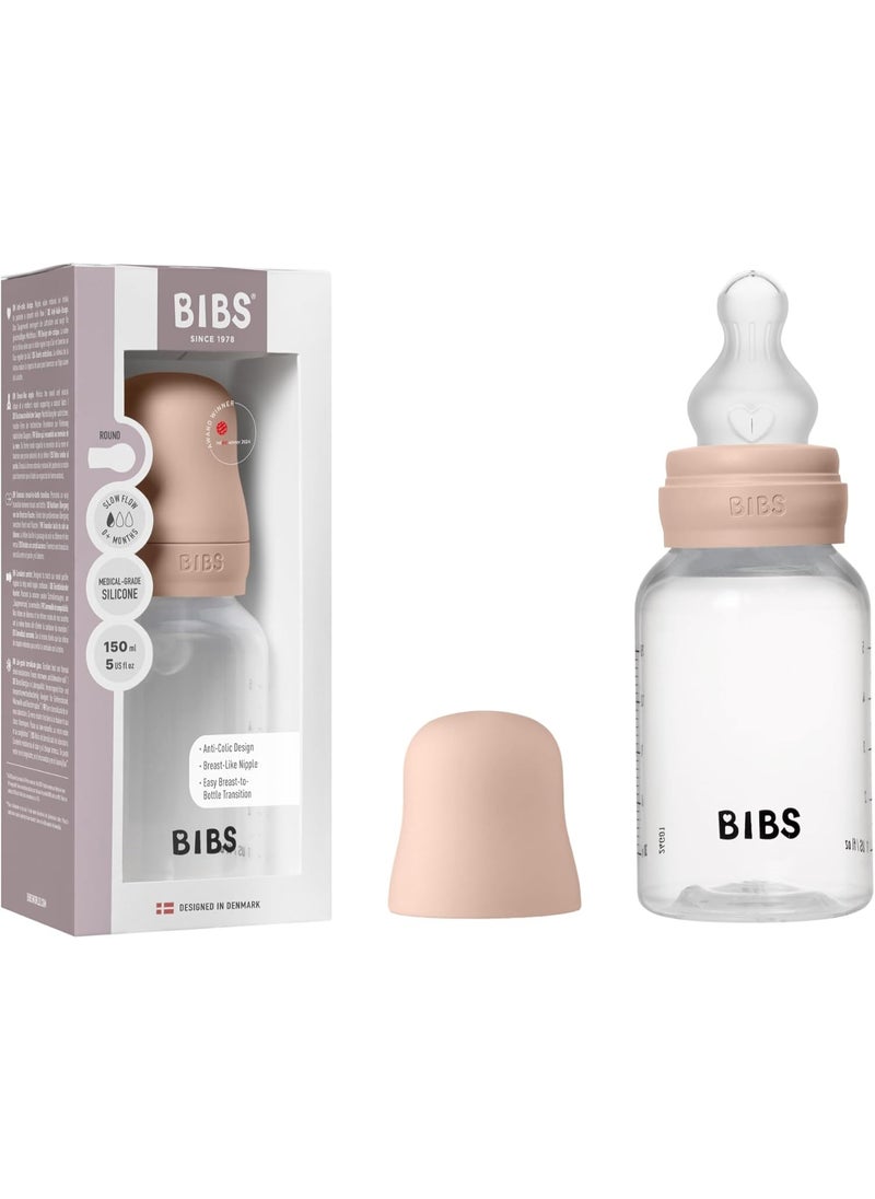 BIBS BIBS Baby Bottle 150 ml Silicone Nipple - Anti-Colic, BPA-Free, Round Nipple, Slow Flow, Lightweight & Easy to Clean, Suitable for Newborns 0+ Years - Blush  - Image 1