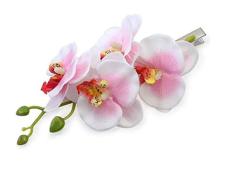 2PCS Hawaiian Orchid Flower Hair Clips Flowers Alligator Clips Hairpins Holiday Travel Wedding Decoration Hair Accessories For Women Lady Bridal pink