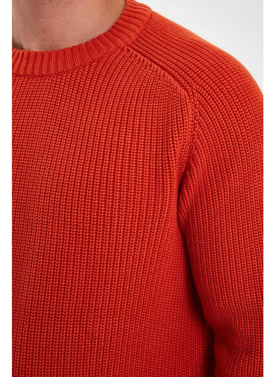 Odelon Crew Neck Selanik Knitted Cotton Men's Orange Knitwear Sweater