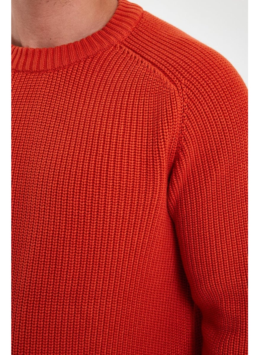 Odelon - Crew Neck Selanik Knitted Cotton Men's Orange Knitwear Sweater - Image 1