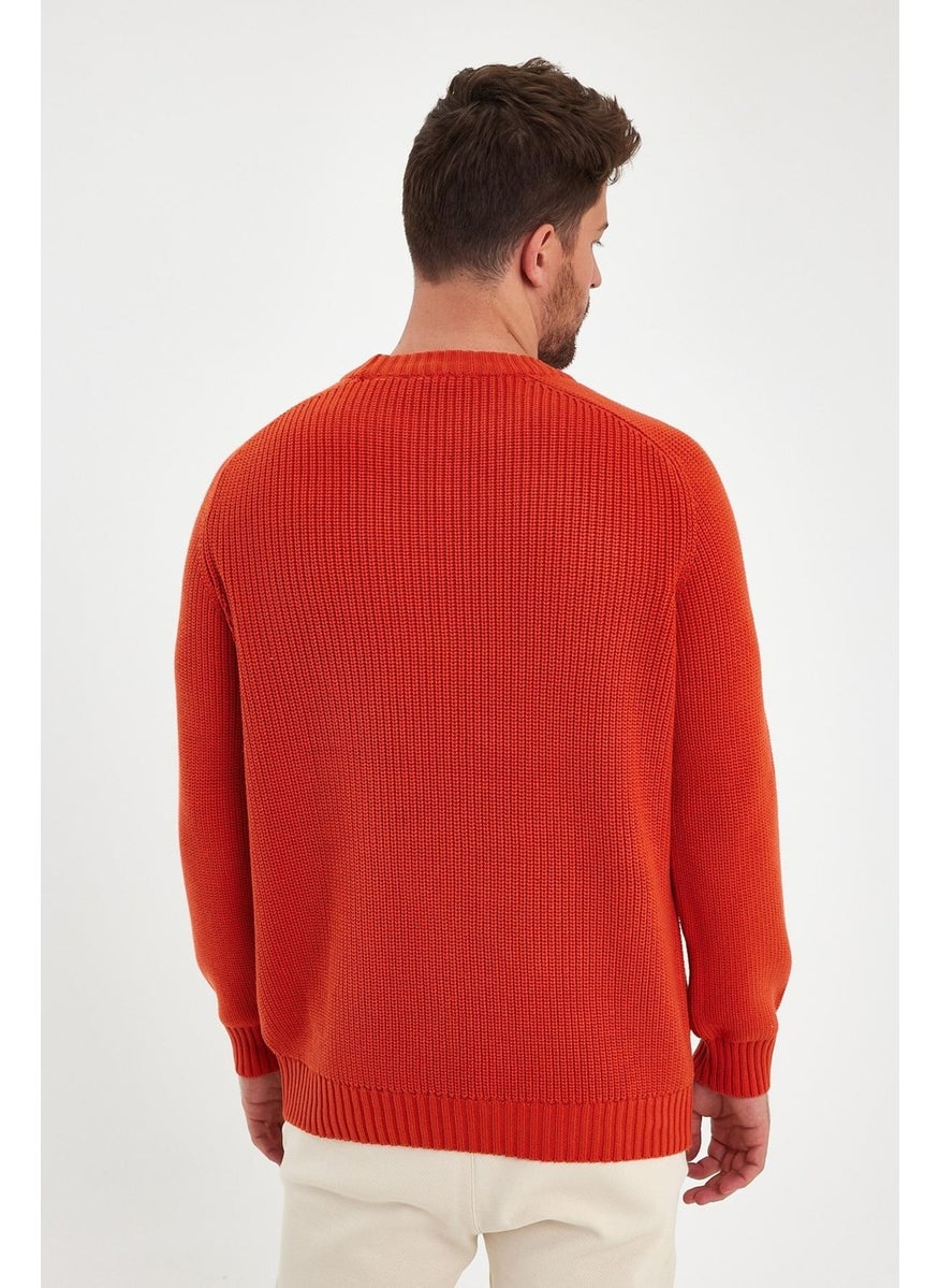 Odelon - Crew Neck Selanik Knitted Cotton Men's Orange Knitwear Sweater - Image 1